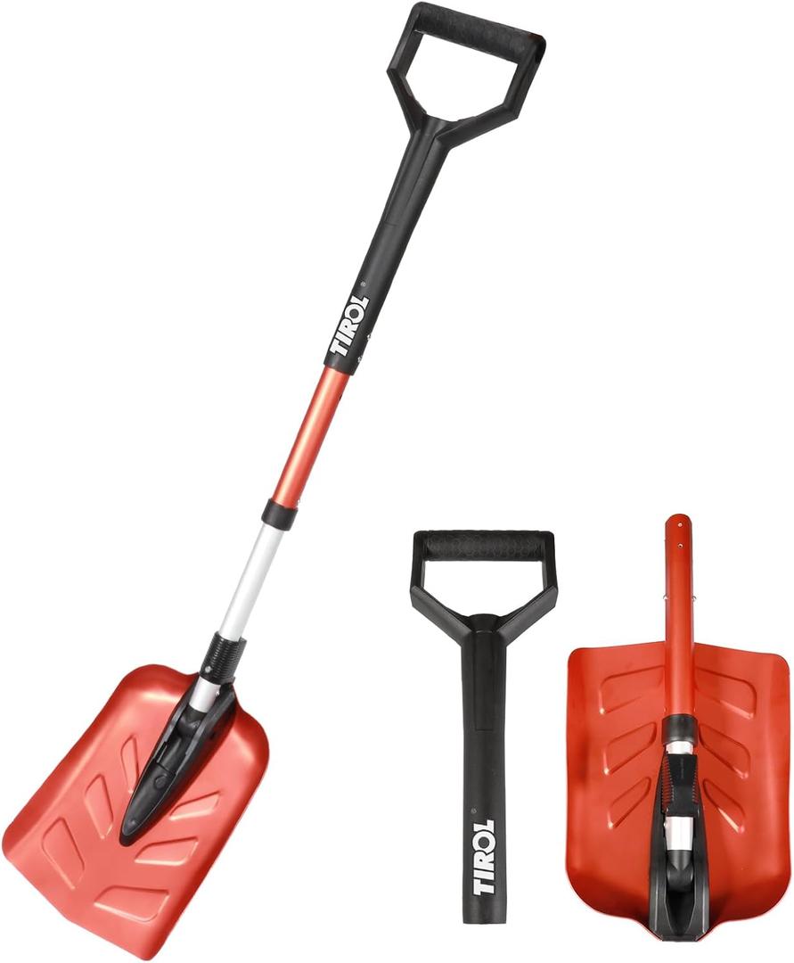 TIROL 40" Folding Flat Shovel for Snow, Car, Garden, Beach, Survival, Sturdy Aluminum Head & Pole D-Grip Shovel for Gardening, Digging, Camping