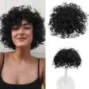 Breathable Elastic Curly Wave Human Hair Topper Clip in Silktop Topper Replacement Hair Pieces for Women with Thinning Hair Add Volume Dark Brown