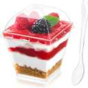 Zezzxu 50 Pack 7 oz Square Dessert Cups with Dome Lids and Spoons, Plastic Pudding Cups with Lids Mini Parfait Shooter Cups for Party Individual Banana Pudding Jello Yogurt Fruit Trifle