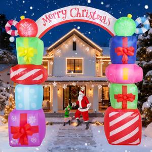 9FT Christmas Inflatables Decorations, Outdoor Gift Boxes Arch Giant Blow Up with Built-in LED Lights for Yard Garden Lawn Holiday Decor