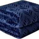 Exclusivo Mezcla Fleece Throw Blanket for Couch, Super Soft and Cozy Blankets All Season Use, Leaves Pattern, Plush Fuzzy Lightweight, Navy Blue, 50x60 Inch