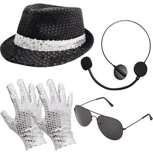 Pop Star Costume Rock Super Star Cosplay Accessories Halloween Famous Singer Outfit Sunglasses Fake Microphone Sequin Hat Gloves