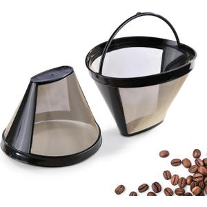 2 Pack Reusable Coffee Filters, Gold Metal Permanent Coffee Filter Basket Replacement for Cuisinart and Ninja Coffee Maker (8-12 Cup), Food-grade and Easy Cleaning