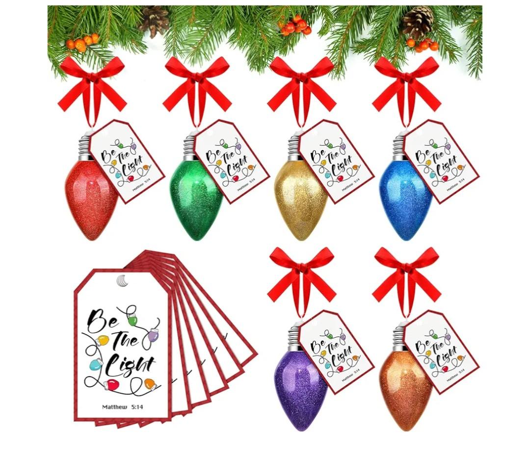 6 Set Christian Christmas Ornament Christmas Christ Gifts Appreciation Bulb Ornament Glitter Thank You Decoration with Red Poem Card Bow for Xmas Tree