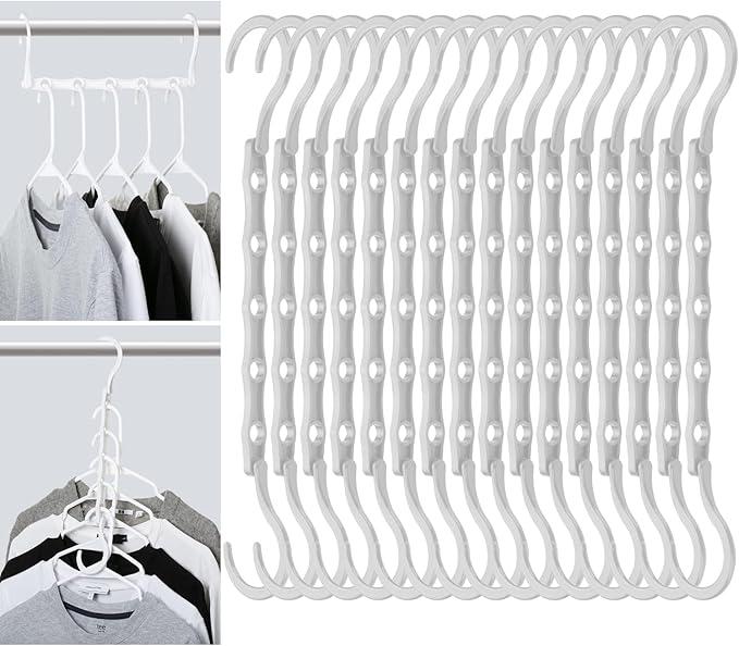 Mr. Pen Space Saving Hangers for Clothes, 16 pcs, White, Plastic Multi Clothes Hangers Space Saving, 5 Slots, 360° Rotating Hooks