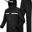 iCreek Rain Suit Waterproof Jacket and Trouser Suit Raincoat for Men and Women Outdoor All-Sport Breathable Anti-storm (Black, M)