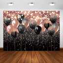 Avezano Rose Gold and Black Glitter Backdrop for Birthday Wedding Bridal Shower Photography Background Glitter Rose Gold Black Balloon Party Decorations Photoshoot Backdrops (10x7ft)