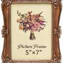 Vintage Picture Frame 5x7 Inch, Antique Ornate Photo Frames with Glass Front, Tabletop & Wall Hanging, Photo Display, Gift Ideas, Bronze