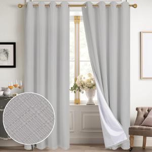 Diraysid Cortinas 100% opacas, cortinas de lino gris claro para dormitorio, con aislamiento trmico, cortinas de oscurecimiento de habitacin (2 paneles, 52 pulgadas de ancho x 84 pulgadas de largo)