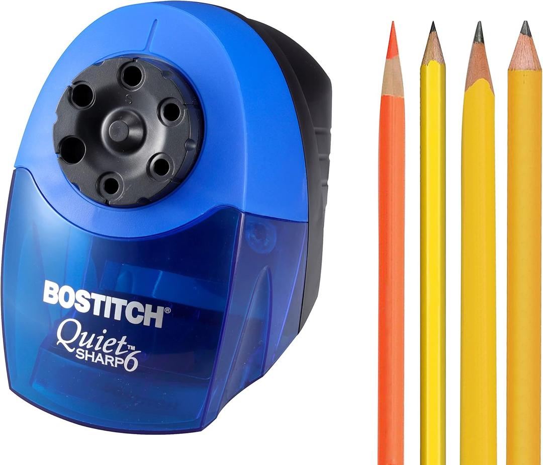 Bostitch Office QuietSharp Electric Pencil Sharpener, Heavy Duty Classroom or Office Use, Size Selector with 6 Different Sizes, Blue