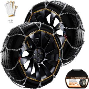 DEDC Snow Chains for SUV Tire Chains Compatible with Tesla Model Y Cars 1 Min Quick Fit Easy Chainsaw Reusable Universal Emergency Traction Chain Tire Width 235 245 255 265 275 - Set of 2 MS1521
