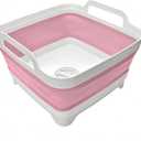 Collapsible Wash Basin 9L, Foldable Dish Tub with Drain Plug, Portable Collapsible Dish Basin, Camping Sink for Washing Dishes, Laundry & Kitchen Use (Pink)