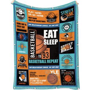 Basketball Throw Blanket 60 x 50 Soft Flannel Fleece Sports Room Decor for Boys & Girls, Teen Collage Poster Style, Cozy Couch/Bed Throw, Machine Washable Gift for Basketball Fans
