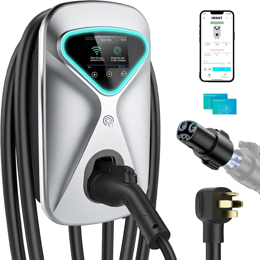 Level 2 EV Charger 48 Amp, 11.5KW 240V Electric Car Charger, NEMA 14-50 Plug, J1772 25' Cable, RFID Card, Smart App (WiFi), Smart Electric Vehicle Charging Stations with UL, ETL Certified EVSE