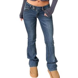 Women's Stretch Low Rise Double Button Elastic Skinny Vintage Flare Jeans for Women, S