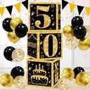50th Birthday Decorations Boxes for Men- 3PCS Black Gold Happy 50th Birthday Balloons Boxes, 50 Year Old Party Supplies for Men Women : Everything Else