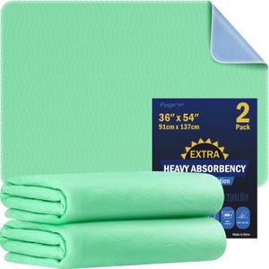 2 Pack 36 x 54 Extra Heavy Absorbency Washable Underpads, Waterproof Nursing Pads Incontinence Bed Pads, Reusable Washable Pee Pads for Dogs, Diaper Changing & Adults, Mattress Protector