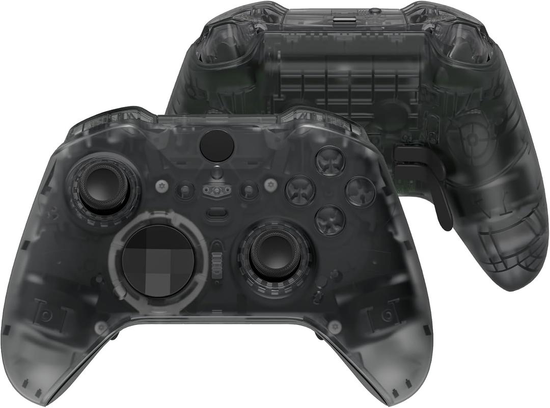eXtremeRate Full Set Shell Buttons for Xbox One Elite Series 2 Controller, Clear Black Replacement Faceplate Back Plate Bottom Shell with Buttons for Xbox Elite Series 2 Core Controller - Model 1797