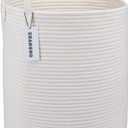 Cotton Rope Laundry Basket Hamper for Clothes Decorative Woven Storage Basket for Living Room Bedroom Boho Tall Rope Baskets for Blanket Toys Baby Nursery Hamper Bin Large White (Regular)