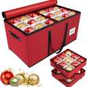 Christmas Ornament Storage Box, Stores 54-4" Large Ornaments with Individual Trays, Ornament Organizer Storage Box, Durable 600D Oxford Material, Extra Pockets, Dual Zipper - Red
