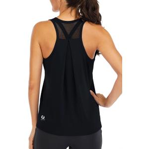 ICTIVE Workout Tops for Women Loose Fit Racerback Mesh Backless Muscle Tank Running Shirts (Large, Black)