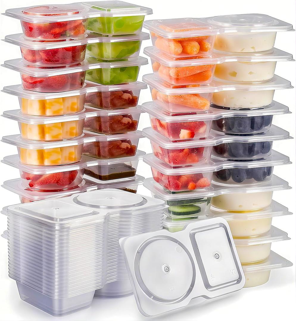 Reusable Snack Containers with Lids: Snack Pack Containers 20Pcs - Snackle Box Container Portion Control - Meal Prep Containers - Double Compartment Snack Containers for Travel - Camping Essentials