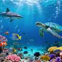 Ocean Backdrop 8x6FT Under The Sea Photo Background with 19.69ft Ribbon, Double-Stitched Underwater Tapestry with 4 Brass Grommets for Birthday Baby Shower Party Decorations