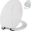 Angol Shiold Elongated Wooden Toilet Seat, 18.5", White Marble