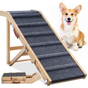 𝟮𝟬𝟮𝟯 𝐔𝐩𝐠𝐫𝐚𝐝𝐞𝐝 Dog Ramp for Bed, Folding Pet Ramp for Small Large Dogs Cats, Excellent Traction with 5 Adjustable Heights 22.6" to 28", Dog Ramps for High Beds Cough Car SUV, Up to 200LBS