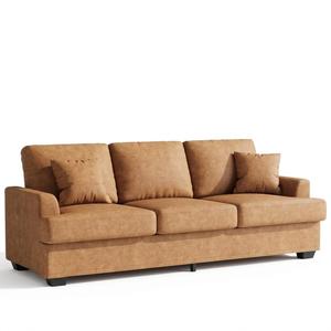 IDEALHOUSE Modern 86" Leather Sofa with 2 Throw Pillows, Deep Seat Couch with Upholstered Cushion & Removable Cover,Comfy Faux Leather Sofa Couch for Small Space Apartment Lounge, Brown