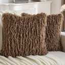 FUTEI Pack of 2 Faux Feather Plush Throw Pillow Covers 26x26 Inch Soft Fluffy Solid Farmhouse Decorative Euro Pillow Shams Modern Luxury Accent for Couch Bed Living Room, Brown