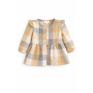 Infants Girls Long Sleeve Plaid Prints Ruffles Jacket Kids Jacket Tops Leisure Dailywear, Brown, Size 12 Months