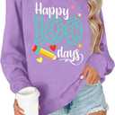100 Days of School Shirt for Women Happy 100 Days of School Sweatshirt Teacher Graphic Long Sleeve Tops (X-Large)