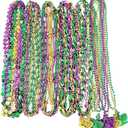 Mardi Gras Beads Necklaces Bulk 33 Inch Multi Colors Carnival Accessories Metallic Coin Crown Star Necklaces Bundle Mardi Gras Throws Bulk for Parades Party Favor Women Men