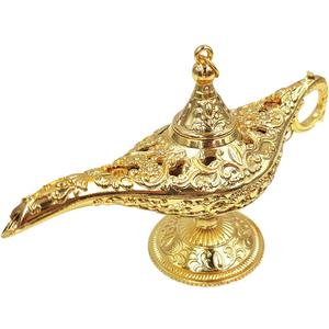 Hourwof Aladdin Genie Lamp Vintage Legend Aladdin Magic Lamp Wishing Light Arabian Costume Props Party Wedding Table Decoration Birthday Gift, Small Gold