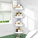 ALLZONE Rustproof Shower Caddy Corner for Bathroom, Tension Corner Shower Caddy Tension Pole, Solid Shower Organizer with 4 Adjustable Shower Shelves, Shower Rack Fit Heights 39 to 113 Inches,White