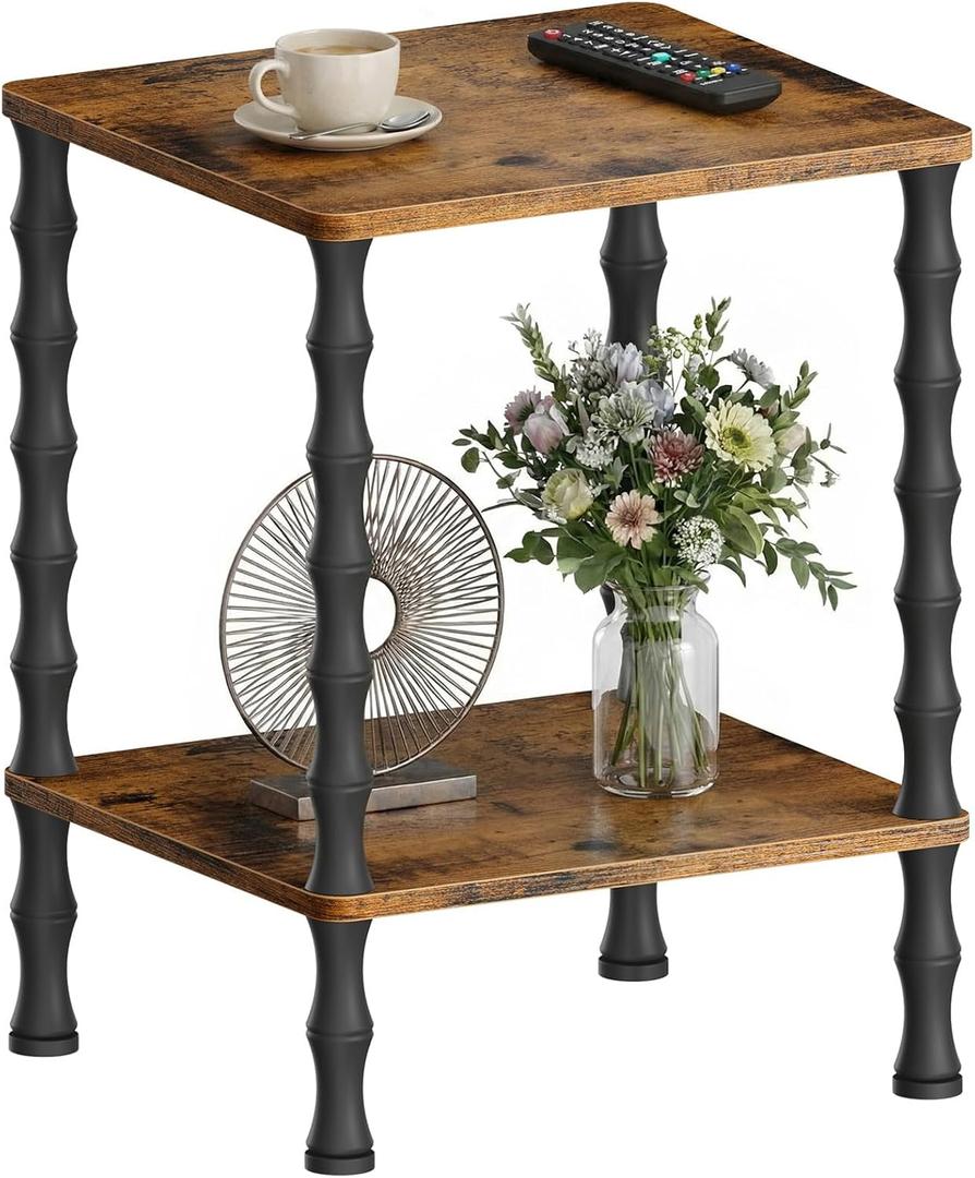 Vintage Small End Table, 21.9 Inch Wood Couch Side Table, Corner Table with Storage Shelf, 2-Tier Nightstand, for Small Space, Bedroom, Living Room and Couch (Brown)