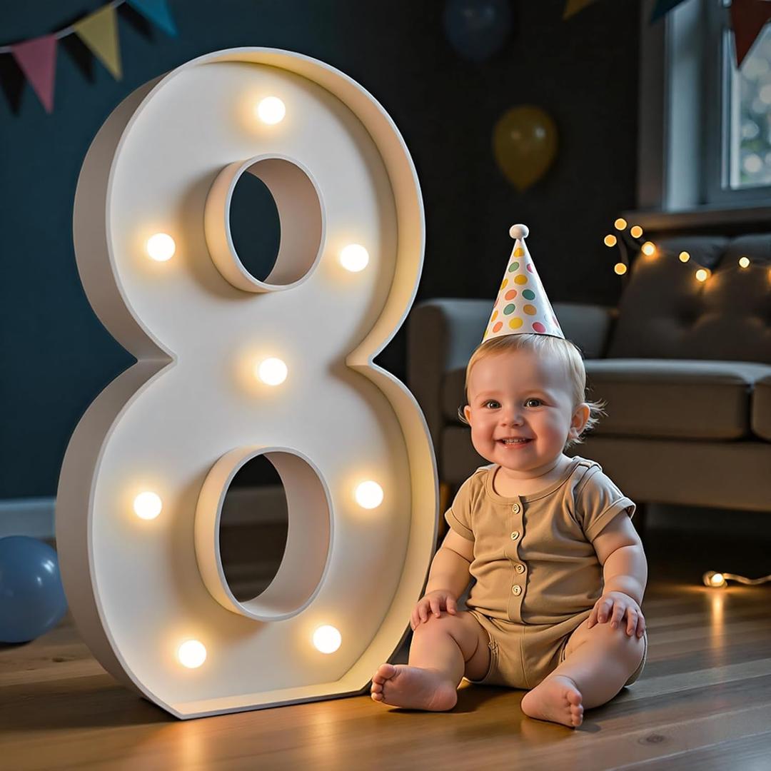 imprsv Marquee Numbers, 3FT Light Up Numebr for 8th Birthday Party Decorations, Mosaic Number for Balloons, Large Cardboard Signs, Eight Balloon Frame, Birthday Party Blocks