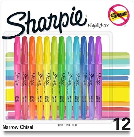 Sharpie Pocket Highlighters, Chisel Tip, Quick Dry, Assorted Fluorescent Colors, 12 Count - For Studying, Note-Taking, School, College, Office, Student & Teacher Supplies