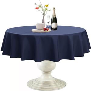 Softalker Round Tablecloth, Waterproof & Stain Resistant Table Cloth Wrinkle Free Fabric Washable 210GSM Polyester Table Cover for Dining/Party/Outdoor - 90 inch,Navy Blue