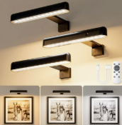 VOLISUN Picture Lights for Wall, Rechargeable Picture Light Battery Operated, 3 Color Temperatures Cordless Picture Light with Remote, Art Lighting for Paintings, Gallery, Portrait, 3 Pack (Black)