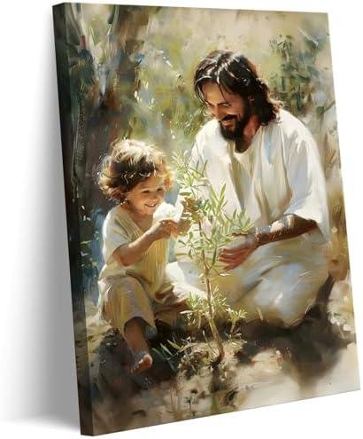 Danseed Jesus With Child Canvas Wall Art Religious Spiritual Wall Decor Pictures Christian Children's Room Posters Prints for Kids Bedroom Baby Room Nursery Girls Boys Room Decoration Ready to Hang