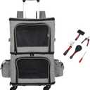 Double Pet Carrier Backpack with Wheels for Small Dogs & Cats, Dual Compartment Rolling Carrier for Vet Visits & Road Trips (Not Designed for Under-Seat Airline Travel, Check Size Guide)