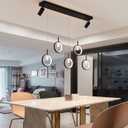 Black Pendant Light, 40W Dimmable LED Modern Chandelier with Spotlights, 5-Ring Adjustable Hanging LED Pendant Light Fixture Chandelier Lighting for Dining Living Room Kitchen Island, 39IN