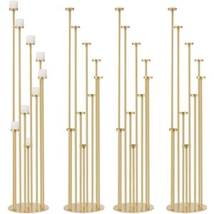 4pcs 9 Arm Candelabra, Floor Candle Holders Tall Set for Wedding Aisle Decoration,Gold Candelabras for Fireplace,Candle Stand Fit for Flameless or Wax (46.3 inch 4 pcs)