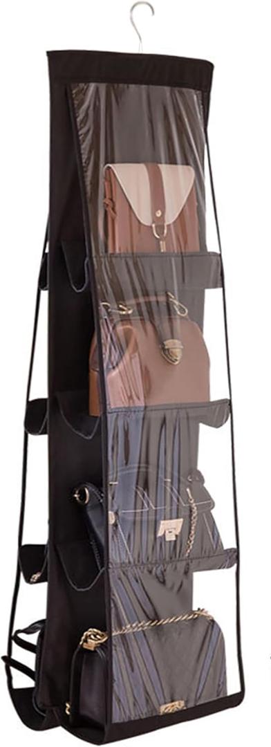 AARAINBOW 1 Pack Hanging Handbag Purse Organizer for Closet, Womens Purse Storage Organizers, Hand bag Organizer Holder, Wardrobe Purse Organizer 8 Pockets Space Saving 41 L x 13.5W (B-Black)