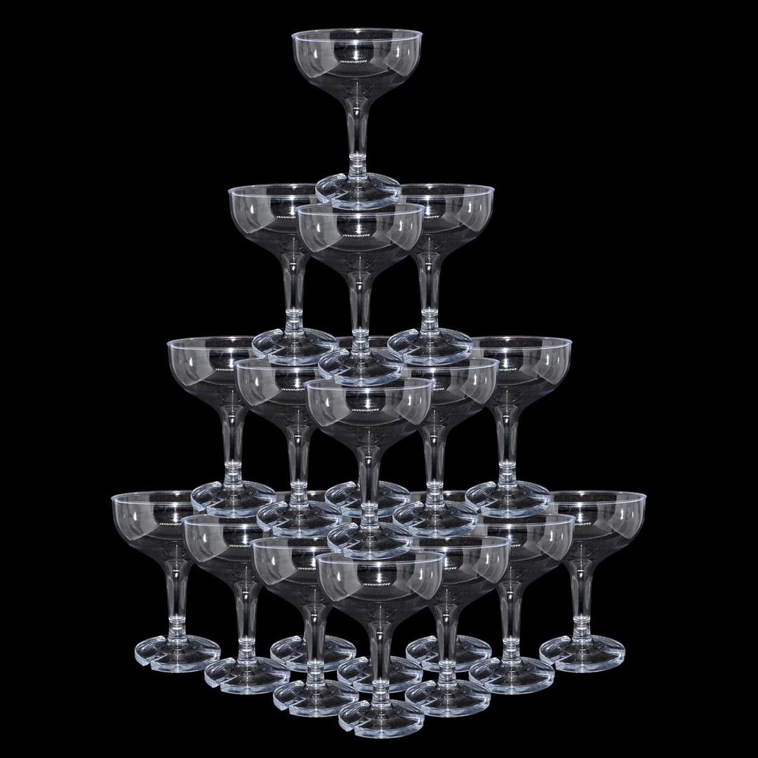 50 Pcs Plastic Champagne Coupe Glasses for Parties, 5 oz Disposable Champagne Glasses Unbreakable Acrylic Martini Glasses (Clear)