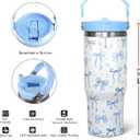 30 Oz Blue Bow Flip Tumbler With Lid and Straw, Coffee Travel Mug, Blue Bow Gifts for Women Girls, Bow Home Decor (EXP 11/28/36)