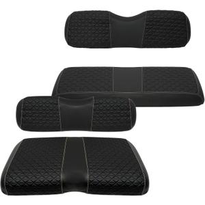 XUANYUDG0769 Golf Cart Front and Rear Seat Covers for EZGO TXT/RXV Club Car DS/Precedent Yamaha G29, Vinyl Leather Made/Adjustable Straps and Retractable Buckle/No Stapler Required,4PCS (black)
