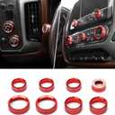 for Silverado Center Console Knob Cover Trim Ring Red for Chevy Silverado/Suburban/GMC Sierra 2014-2018 Red Interior Accessories 8pcs
